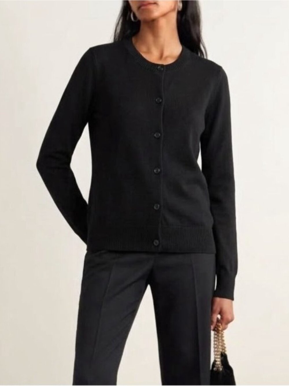 Coach Black Lightweight Relaxed fit Crewneck Button Front Cardigan Sweater S M